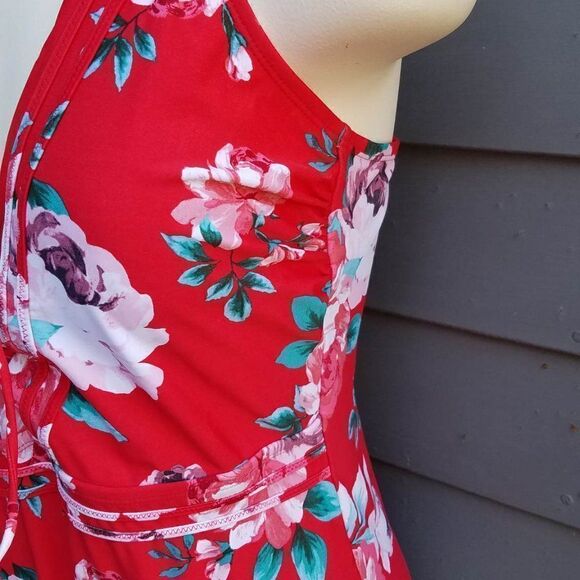 Kona Sol Swim Red Floral One Piece Swim Suit size large - Picture 8 of 12